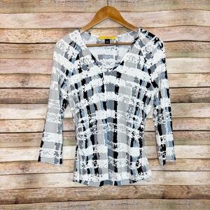 St. John Women's Rayon V Neck Ruched Side Abstract Print Top Size Small